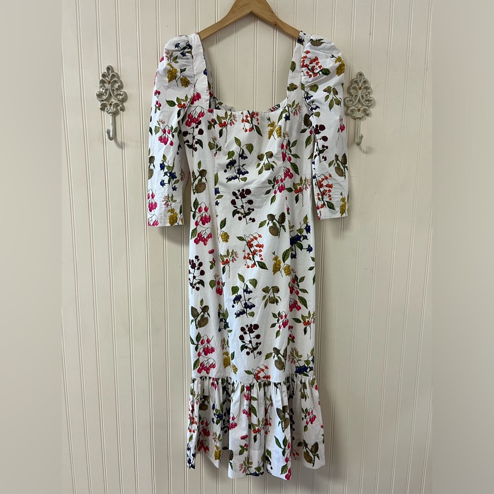 NWOT Cara Cara Busy Ruffle-Bottom Midi Dress Size 4 Botanical Ivory - Picture 3 of 9
